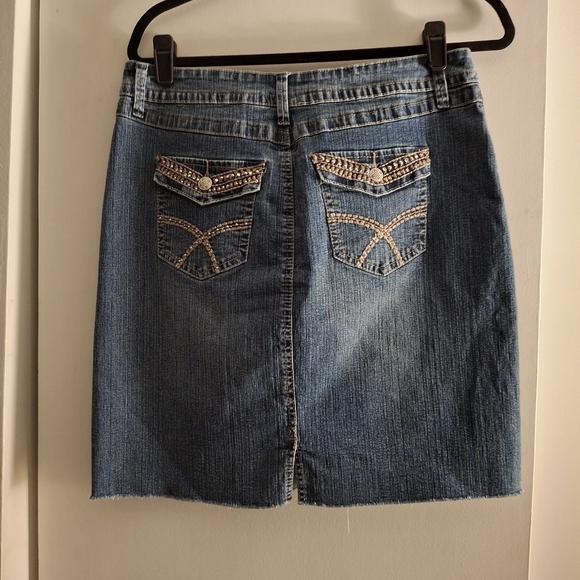 V.S.H. Jeans Women's Denim Blue Embroidered Knee-Length Pencil Skirt - Picture 2 of 9